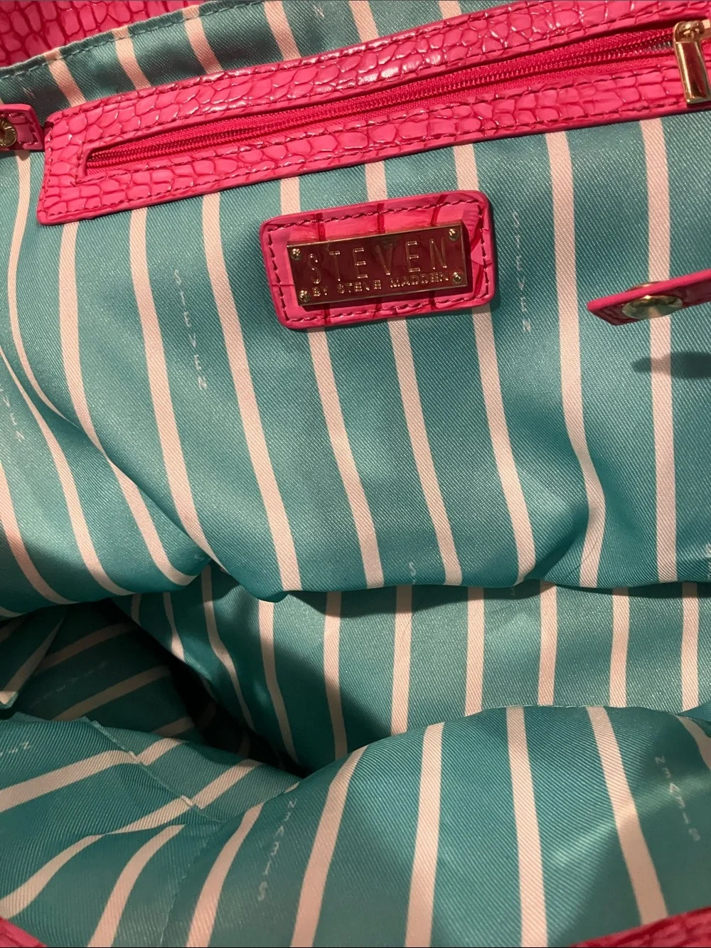 Steven by Steve Madden Fuchsia Croc-Embossed Tote with Gold Hardware